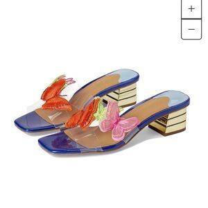 new J. Renee Cybel Butterfly Heeled Slide in Clear/Bright Multi, Size 10.5